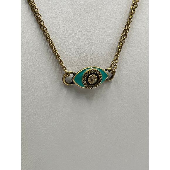Michal Golan Turquoise and Black Evil Eye Necklace on Double Chain Rhinestone - Picture 15 of 15